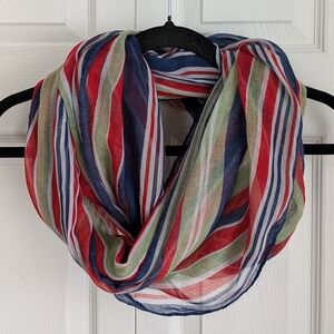 Navy Red Green White Striped Infinity Scarf